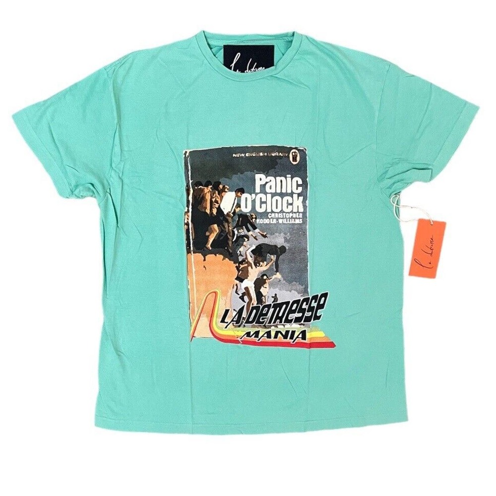 La Detresse Womens NWT Sz L Thin Mint Green Panic O'Clock Short Slv T Shirt $160 - Picture 2 of 6